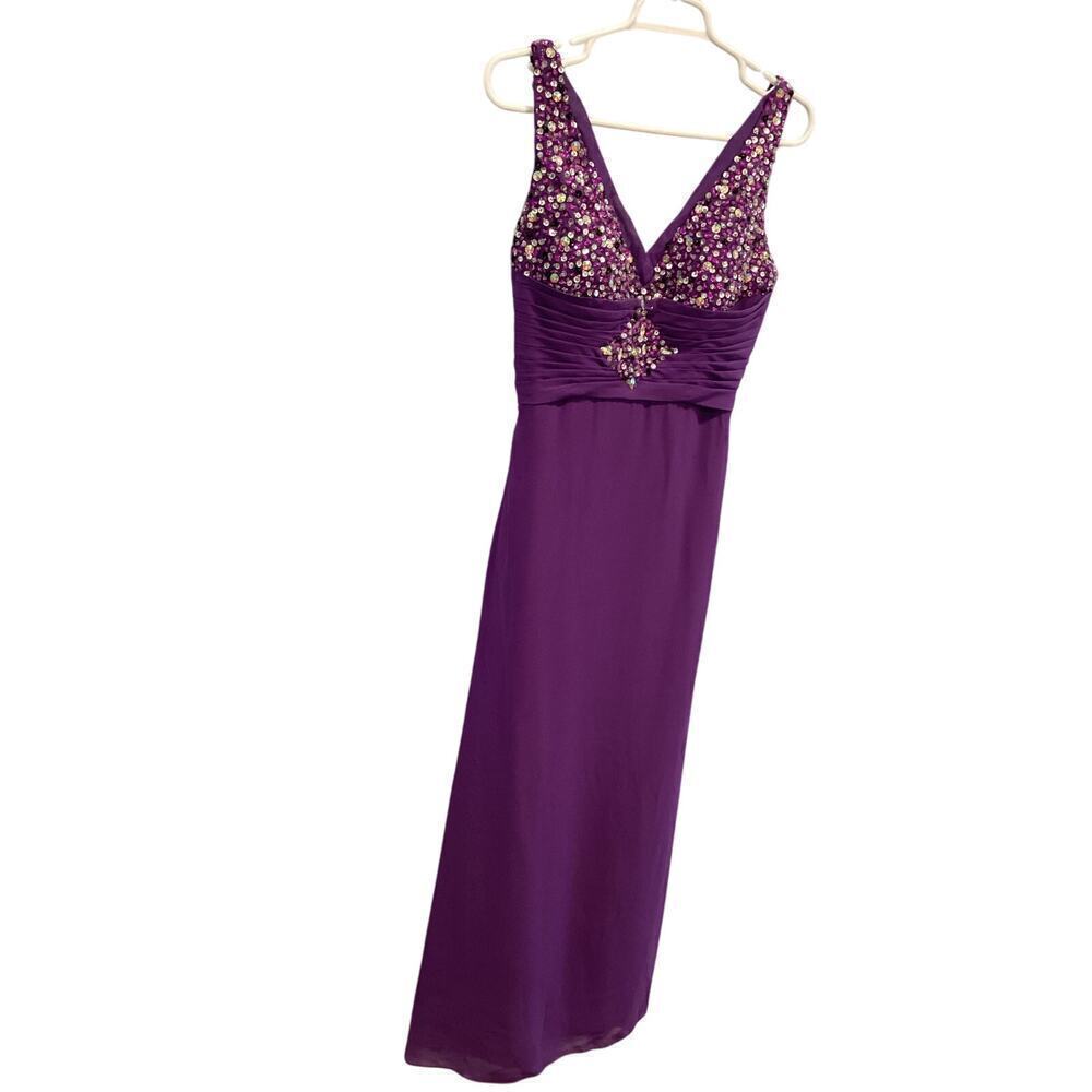 Women Fairy Maxi Dress S XS Aubergine Purple Beaded Embellished Prom HOCO Formal
